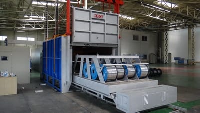 出口韓國(guó)150KW臺(tái)車式鋁合金時(shí)效爐調(diào)試完成開始投產(chǎn)